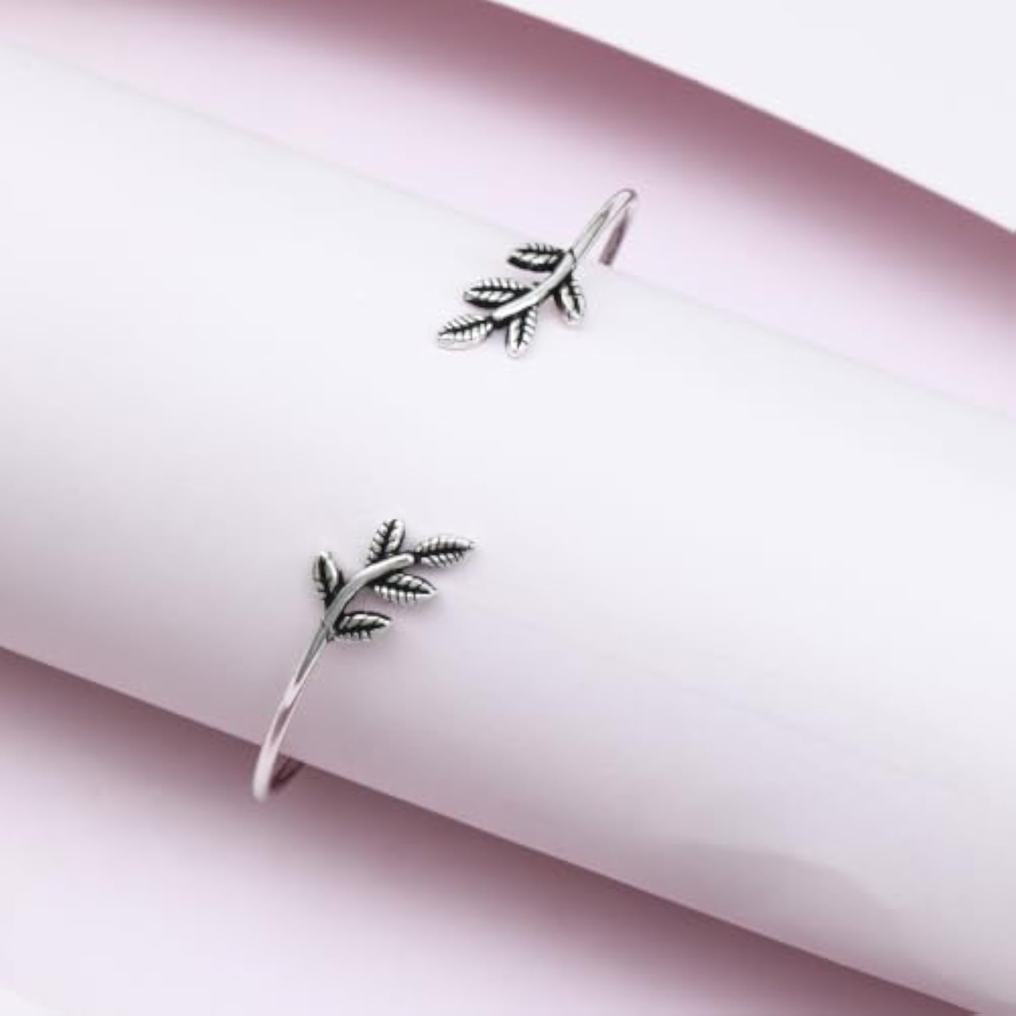 925 Sterling Silver Open Cuff Leaf Shape Bangle Bracelet for Women